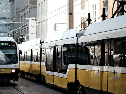 a couple of trains that are next to each other