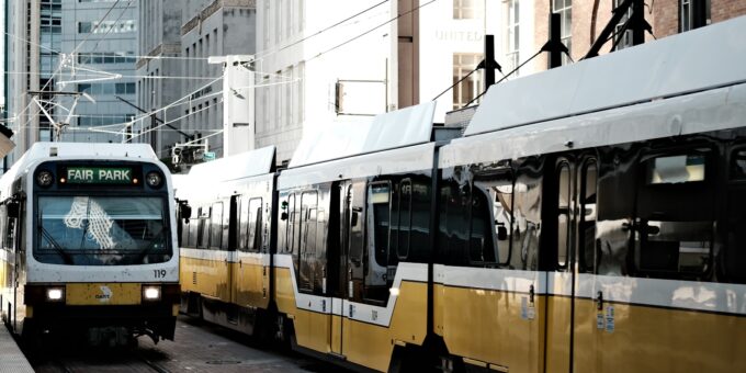 a couple of trains that are next to each other